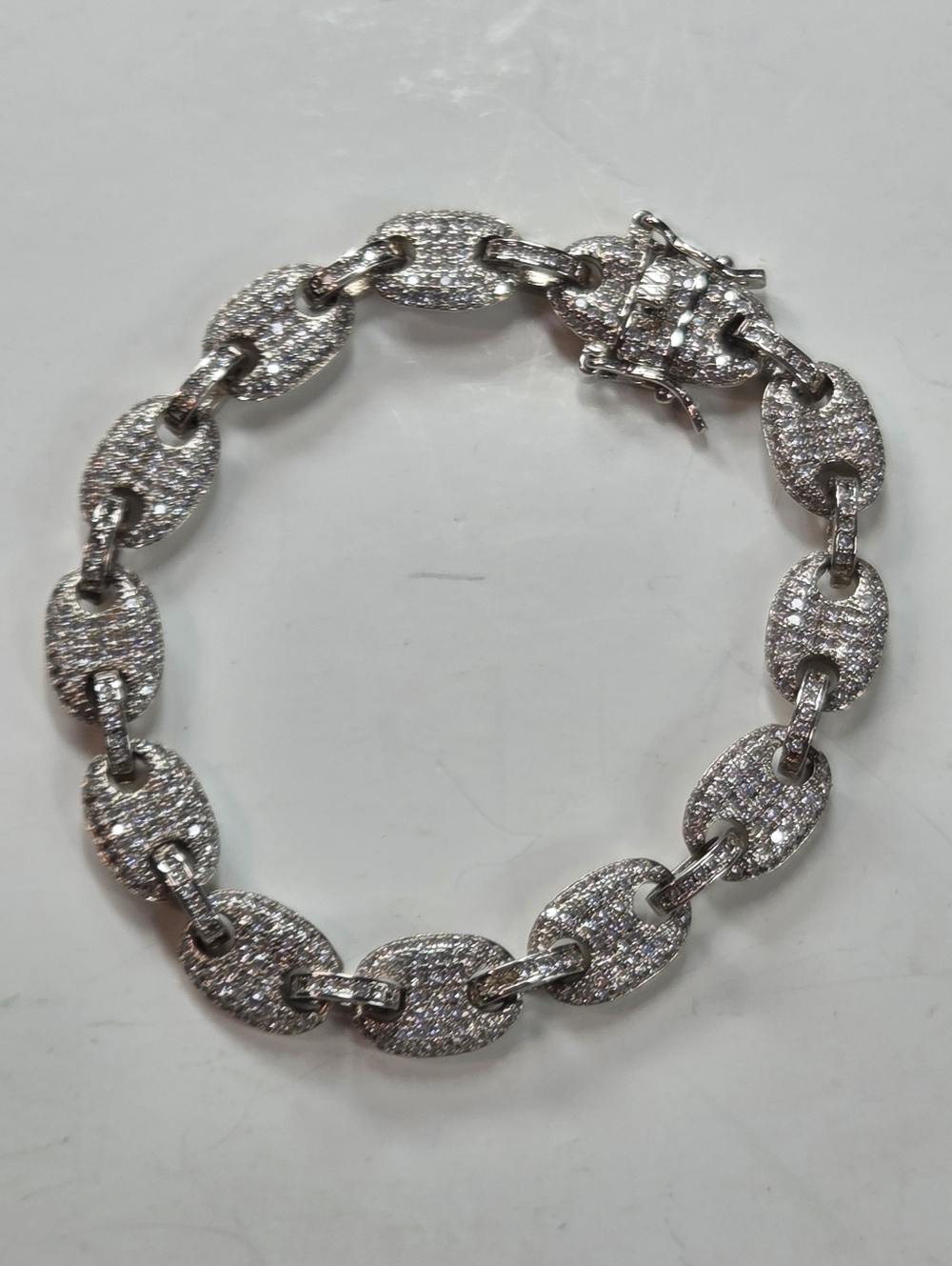 silver tone pave mariner link bracelet 7.5 in elegant gucci style unmarked